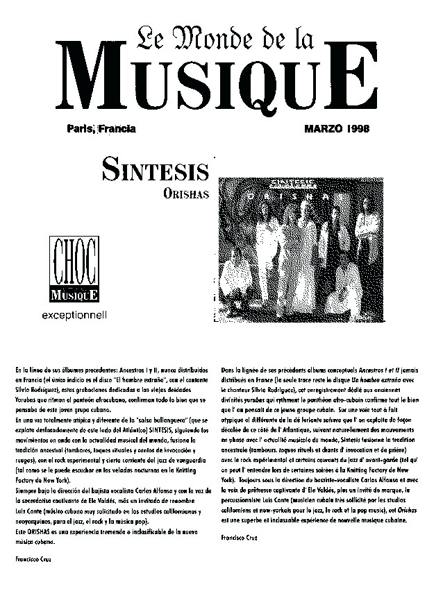 1998 PARIS CHOC de la Musique