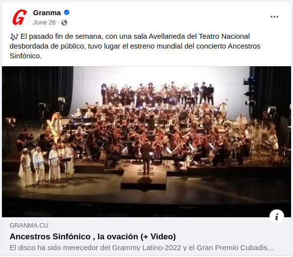 El pasado fin de semana, con una sala Avellaneda del Teatro Nacional desbordada de público, tuvo lugar el estreno mundial del concierto Ancestros Sinfónico.